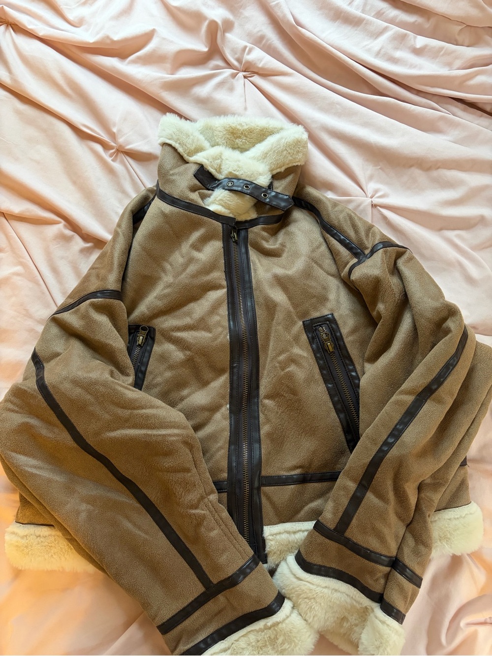 Women’s Shearling Lined Suede Bomber Jacket - Brown